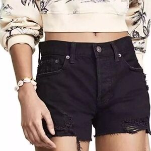 FREE PEOPLE "Sofia" True Black distressed denim frayed hem jean shorts sz 24 NWT